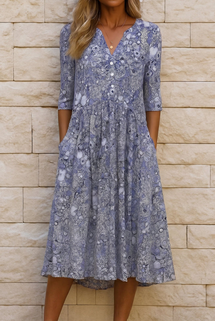 Robe midi fluide col V motif graphique pour femme