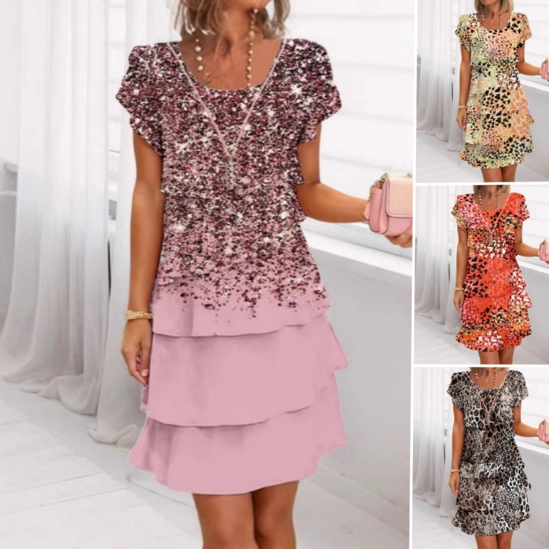 Audrey - Robe Courte Femme Léopard à Volants