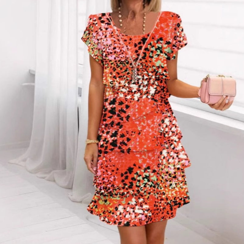 Audrey - Robe Courte Femme Léopard à Volants