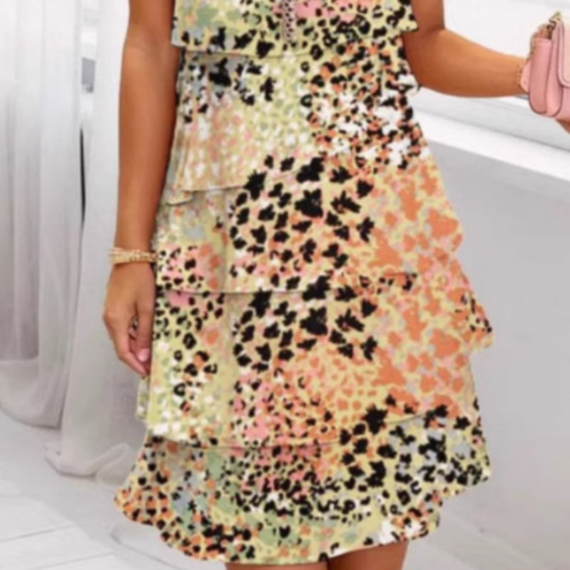Audrey - Robe Courte Femme Léopard à Volants