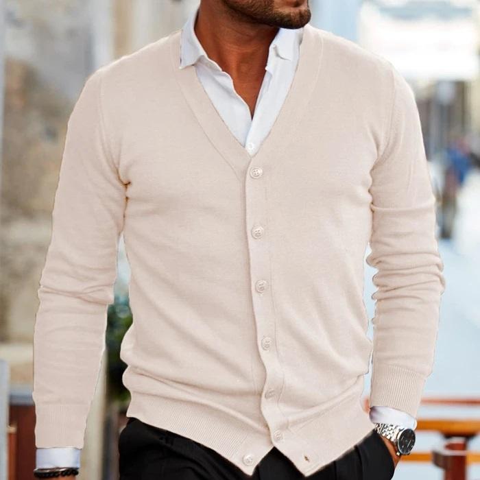 Gilet Homme Col V Boutonné – Cardigan Classique Chic Coupe Ajustée, Chaud et Intemporel
