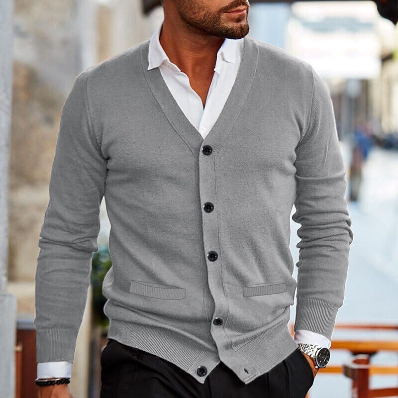 Gilet Homme Col V Boutonné – Cardigan Classique Chic Coupe Ajustée, Chaud et Intemporel