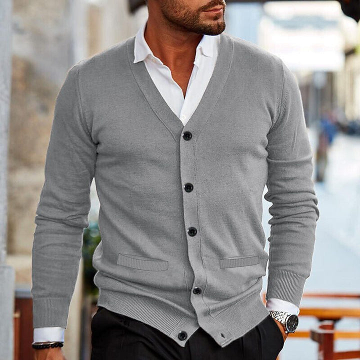 Gilet Homme Col V Boutonné – Cardigan Classique Chic Coupe Ajustée, Chaud et Intemporel