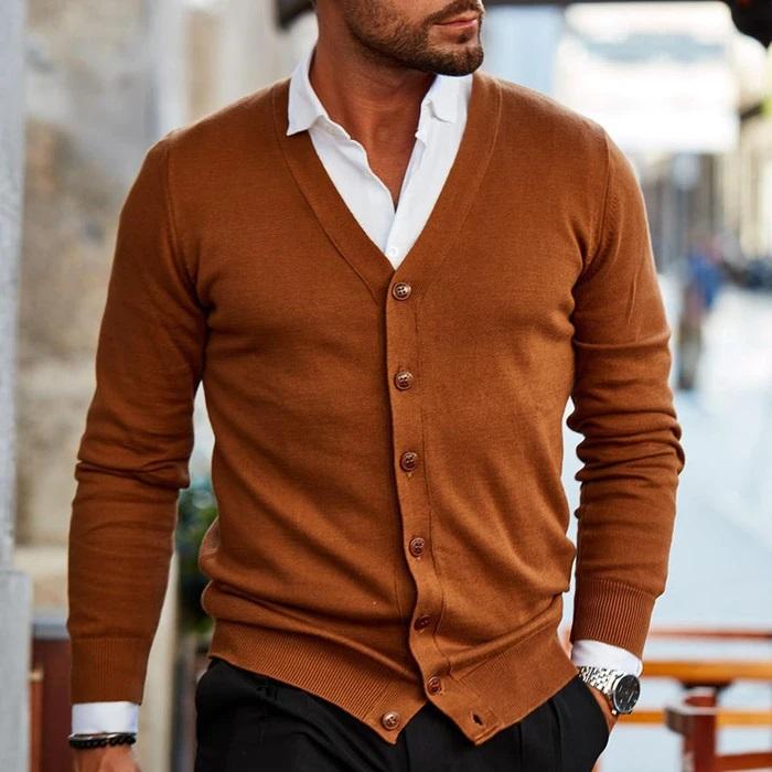 Gilet Homme Col V Boutonné – Cardigan Classique Chic Coupe Ajustée, Chaud et Intemporel