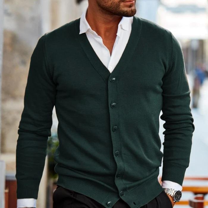 Gilet Homme Col V Boutonné – Cardigan Classique Chic Coupe Ajustée, Chaud et Intemporel