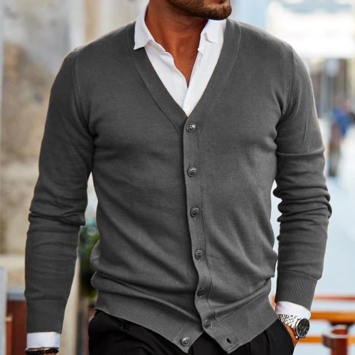 Gilet Homme Col V Boutonné – Cardigan Classique Chic Coupe Ajustée, Chaud et Intemporel