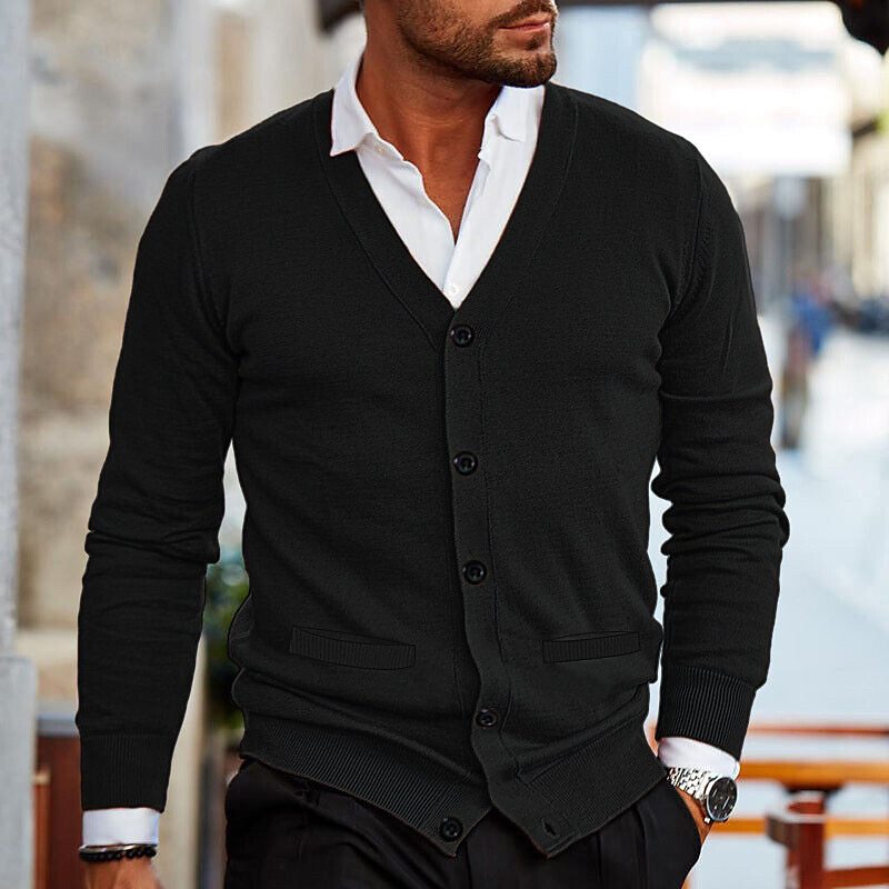 Gilet Homme Col V Boutonné – Cardigan Classique Chic Coupe Ajustée, Chaud et Intemporel