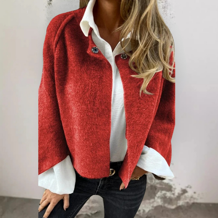 Henrike - Manteau en Laine avec Col Rond et Manches Longues