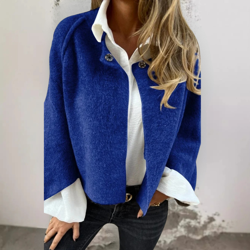 Henrike - Manteau en Laine avec Col Rond et Manches Longues