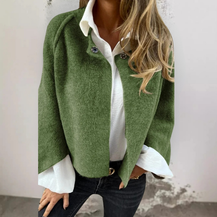 Henrike - Manteau en Laine avec Col Rond et Manches Longues