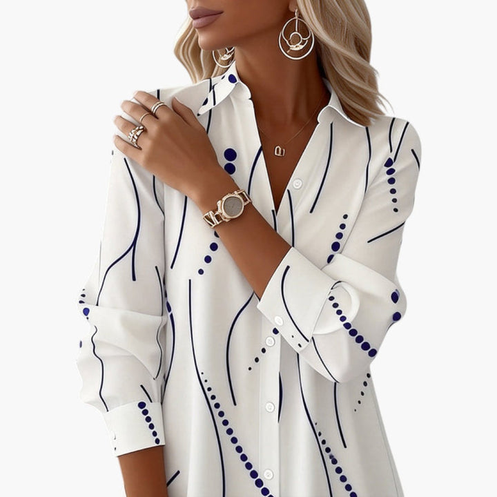 Robe midi chemise blanche col imprimé pour femme