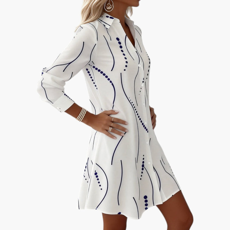 Robe midi chemise blanche col imprimé pour femme