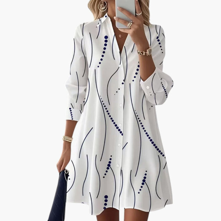 Robe midi chemise blanche col imprimé pour femme