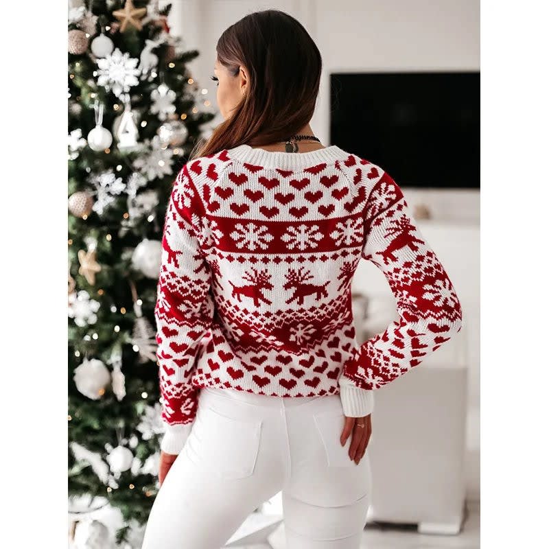 Pull de Noël Femme Renne Jacquard – Pull de Noël Chaud et Festif